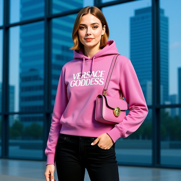 Versace Goddess Pink Hoodie – Size 46 Italy/US Large, Model# 1009060, Authentic - Picture 1 of 7